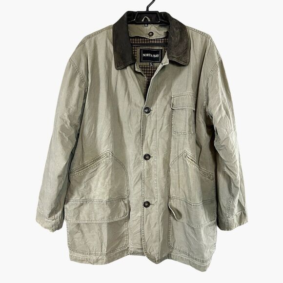 Vtg Barn Coat Mens Sz L removable Flannel Lined Leather Collar‎ Chore Jacket - Picture 1 of 15